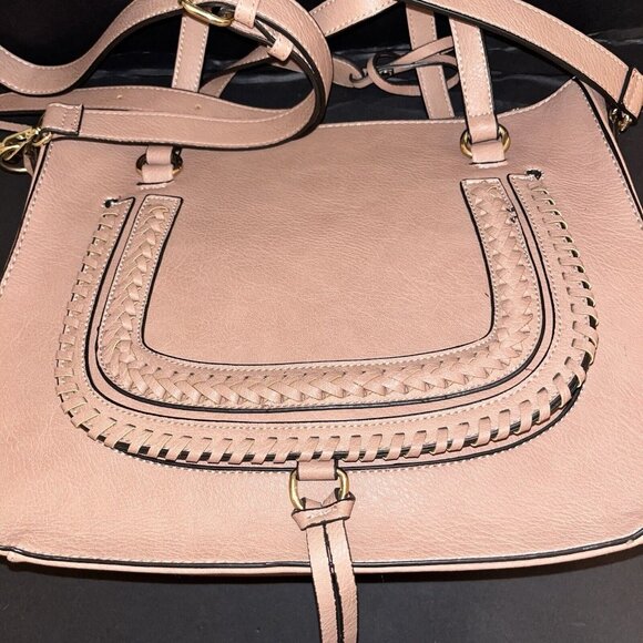 Sole/Society Pebbled Satchel Faux Leather Tote Shoulder Strap Tan Beige Animal P - Picture 10 of 16